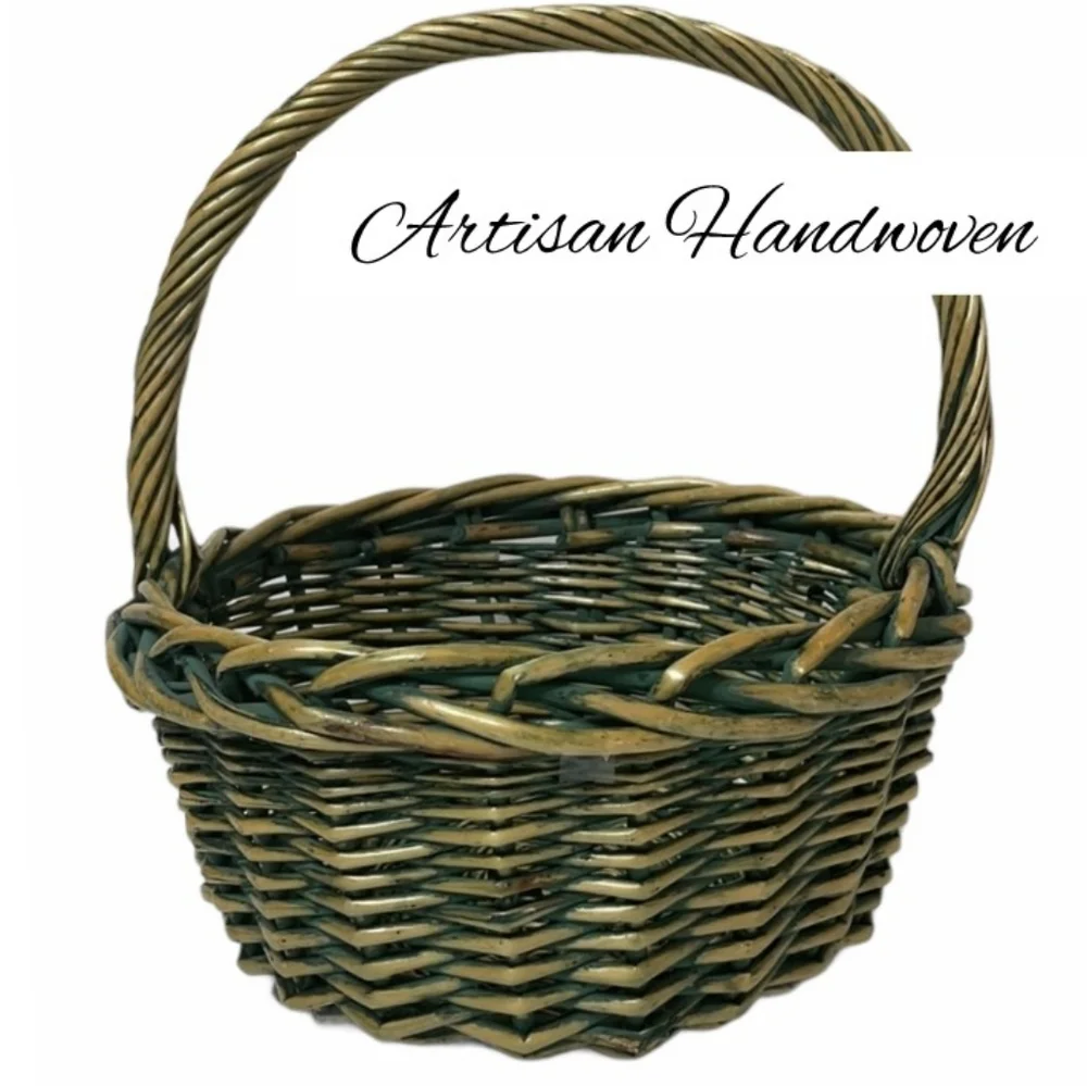 Handwoven Basket Artisan Luxury Large Round Heavy Sturdy Storage Fireside Picnic